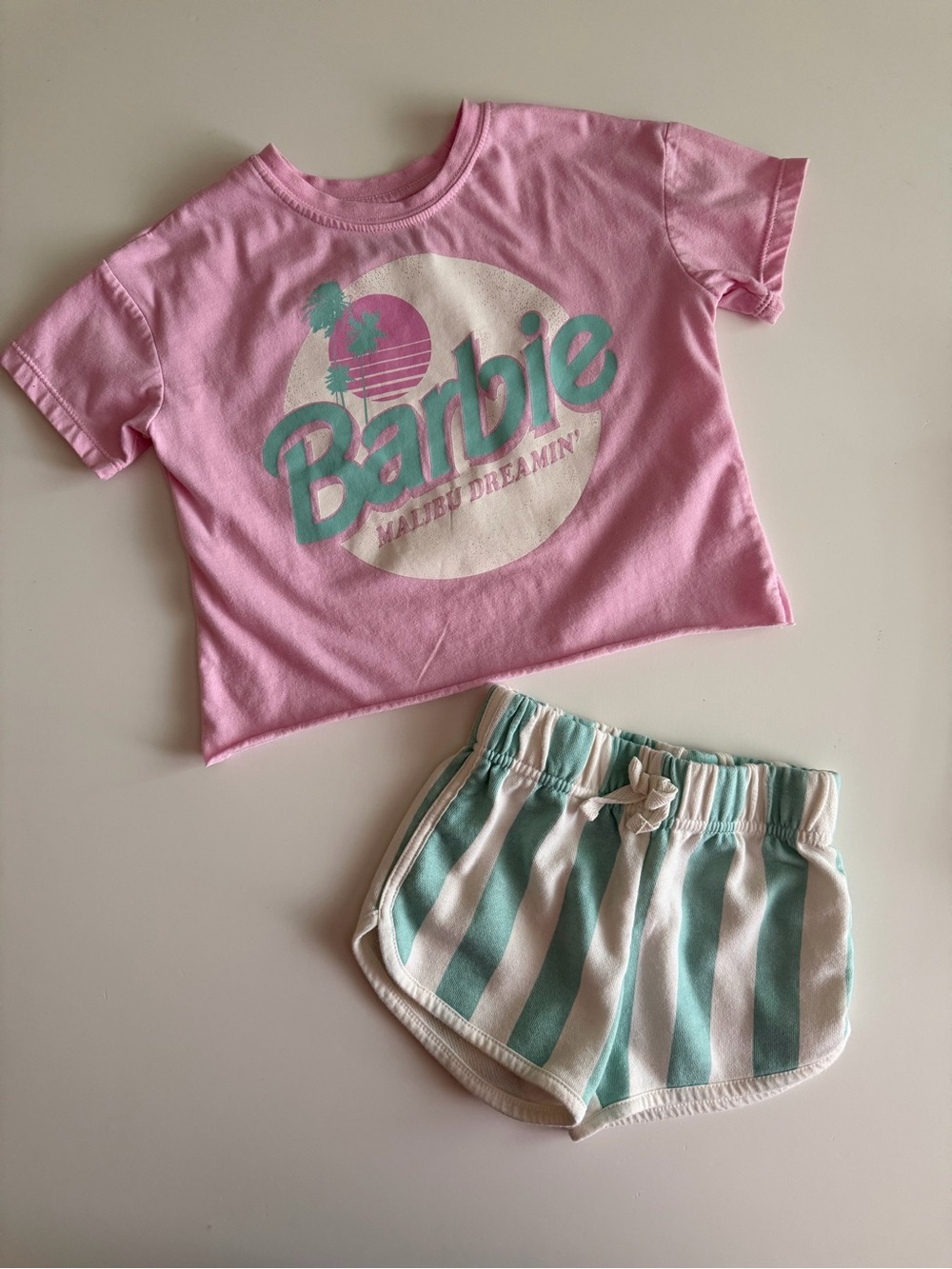 Barbie Malibu 4T Cropped Top & Striped Shorts Set